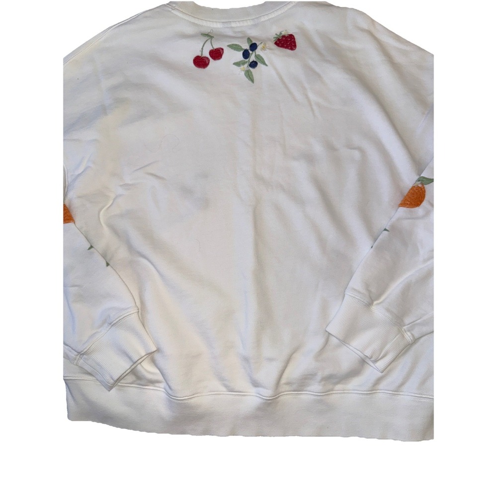 Driftwood Womens Teddy Crew Neck Pullover Sweatshirt Sz L White Fruit Print - Picture 6 of 9